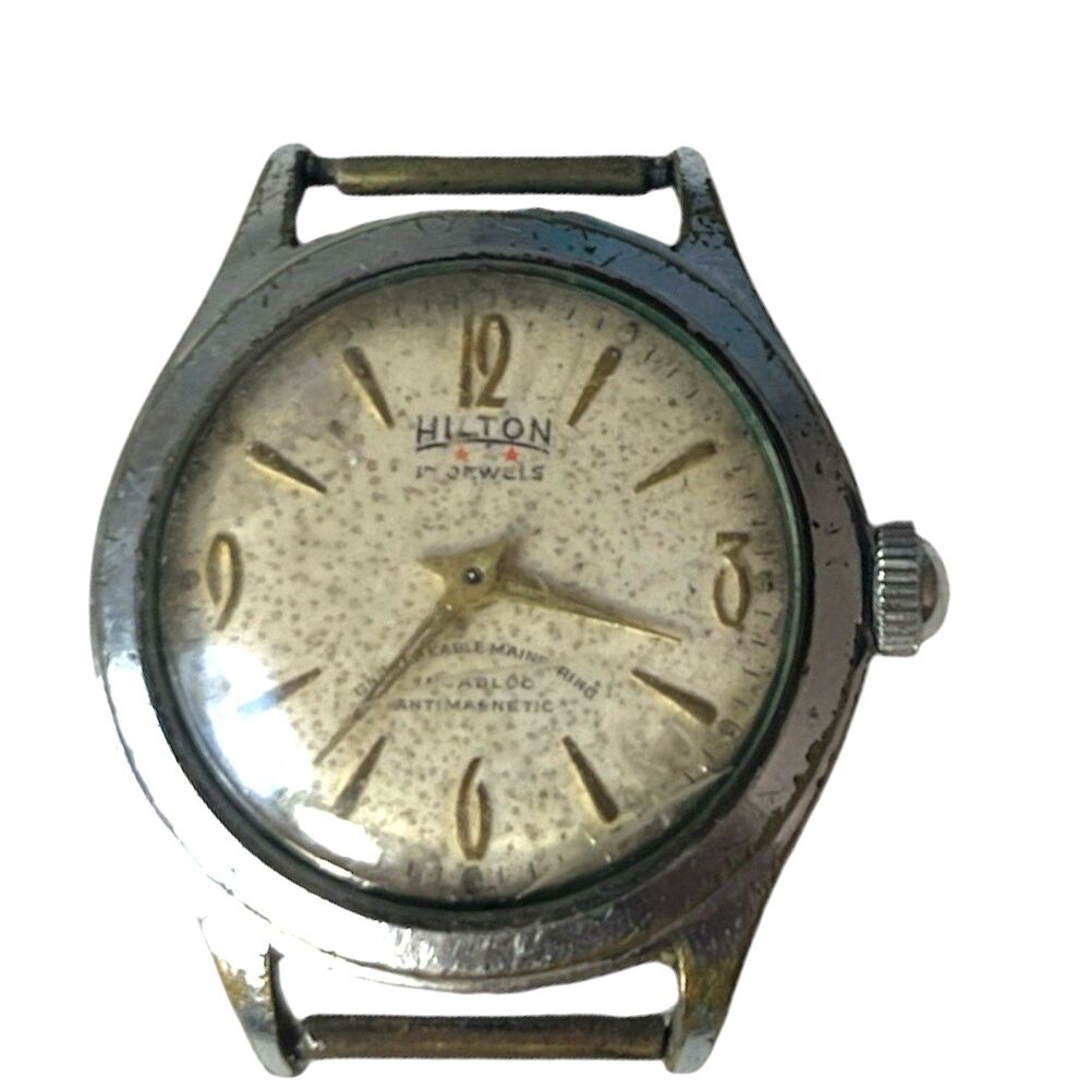 Vintage Hilton Mens Watch 17 Jewels Antimagnetic Stainless Incabloc Working READ